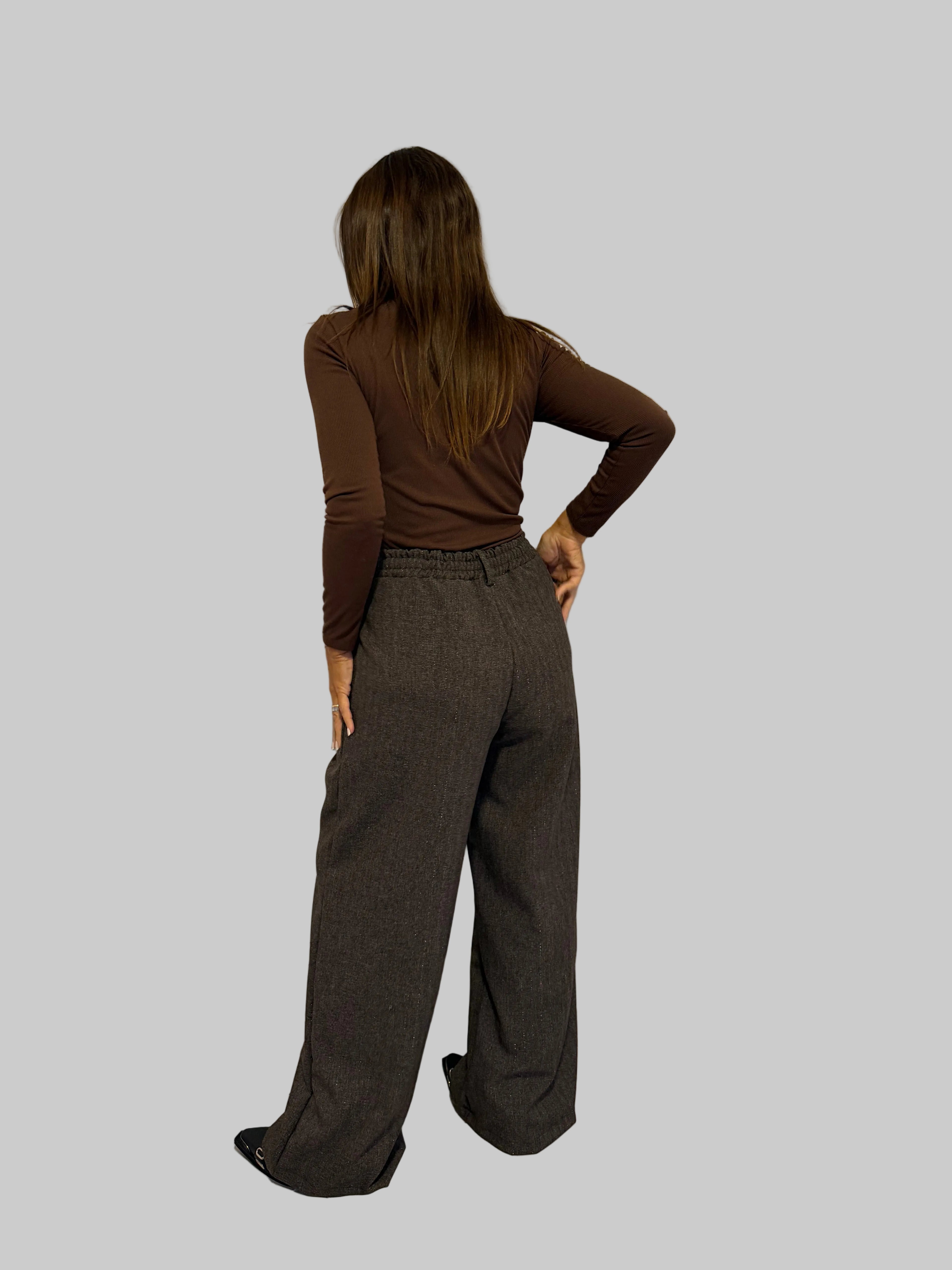 Pantalón Sastrero Wide leg Pardo con elástico atrás