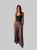 Pantalón Sastrero Wide leg Pardo con elástico atrás
