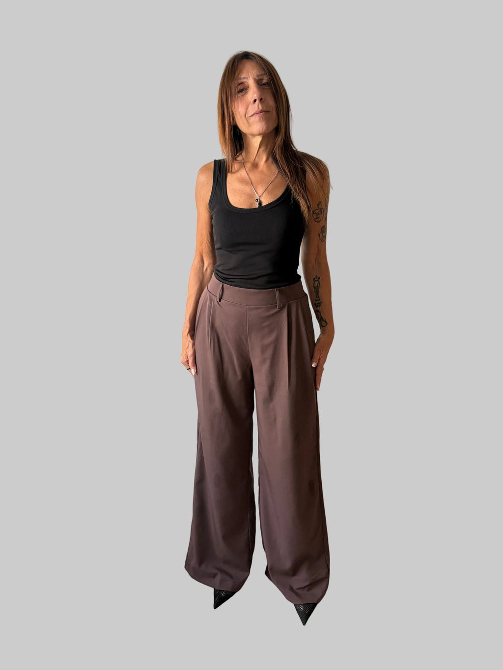 Pantalón Sastrero Wide leg Pardo con elástico atrás