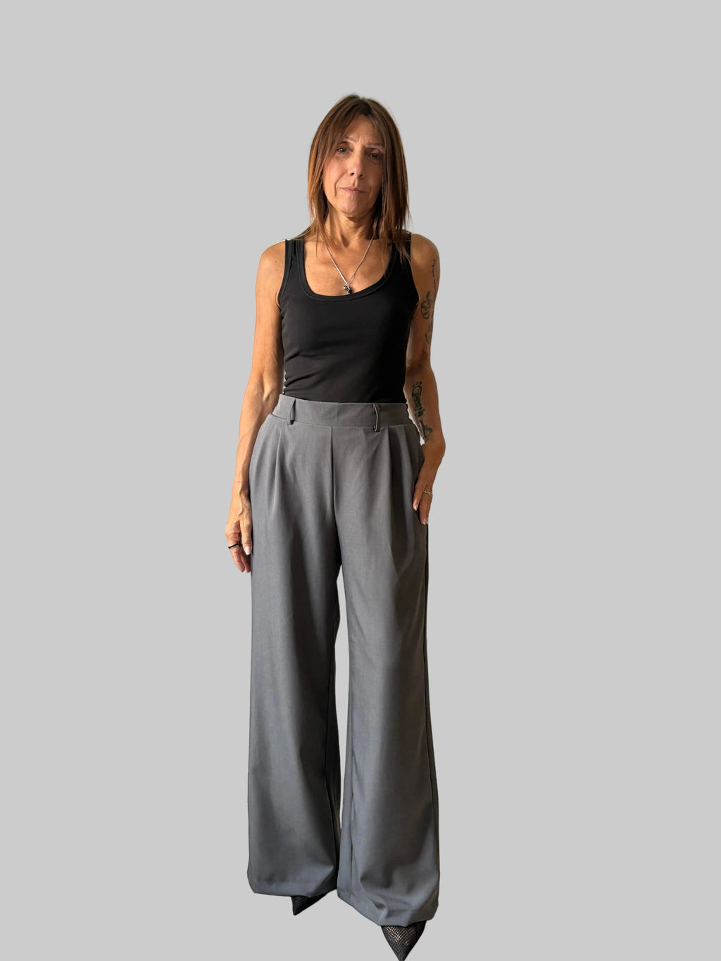 Pantalón Sastrero Wide leg Pardo con elástico atrás