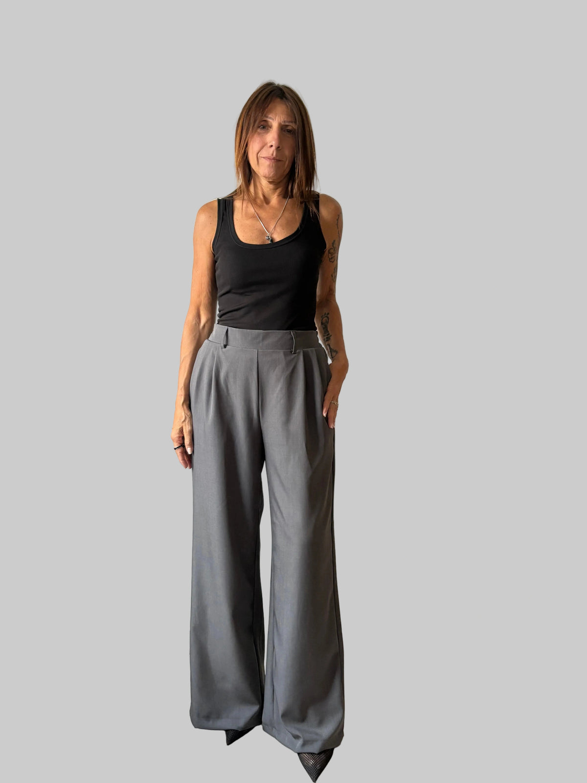 Pantalón Sastrero Wide leg Pardo con elástico atrás