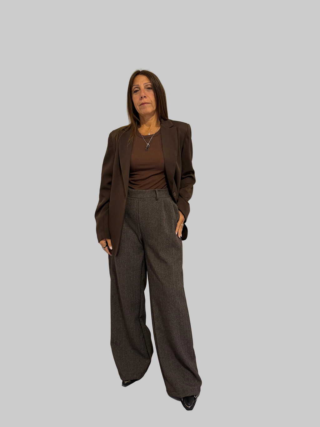 Pantalón Sastrero Wide leg Pardo con elástico atrás