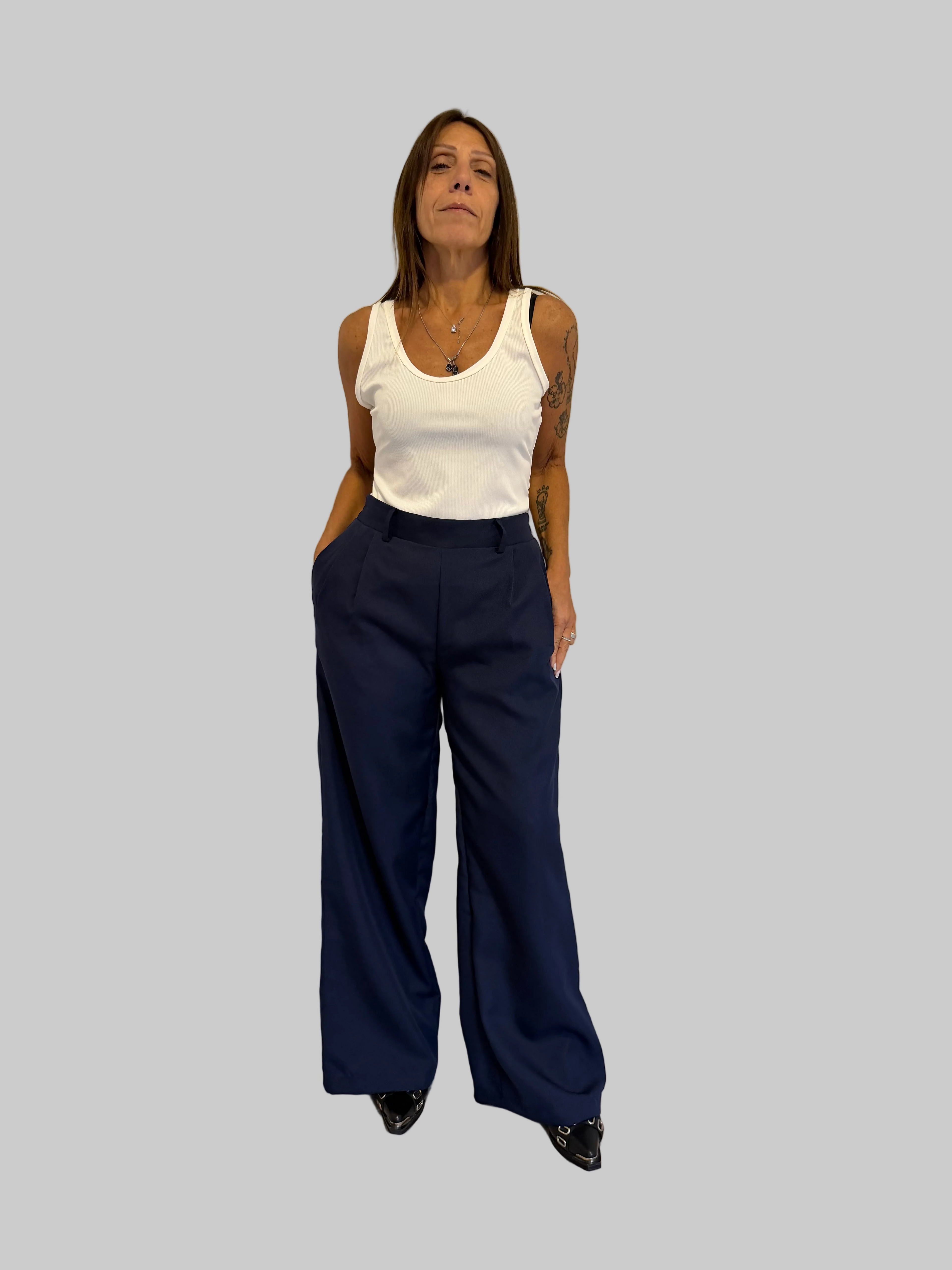 Pantalón Sastrero Wide leg Pardo con elástico atrás